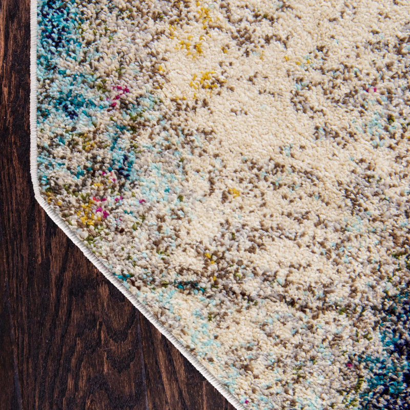 Keimar Washable Abstract Indoor Rug, Octagon 5' x 5'