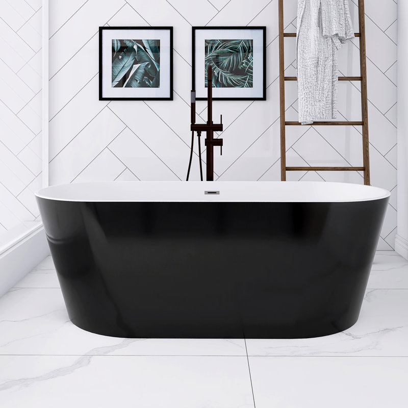 67''  Acrylic Freestanding Soaking Bathtub, Black