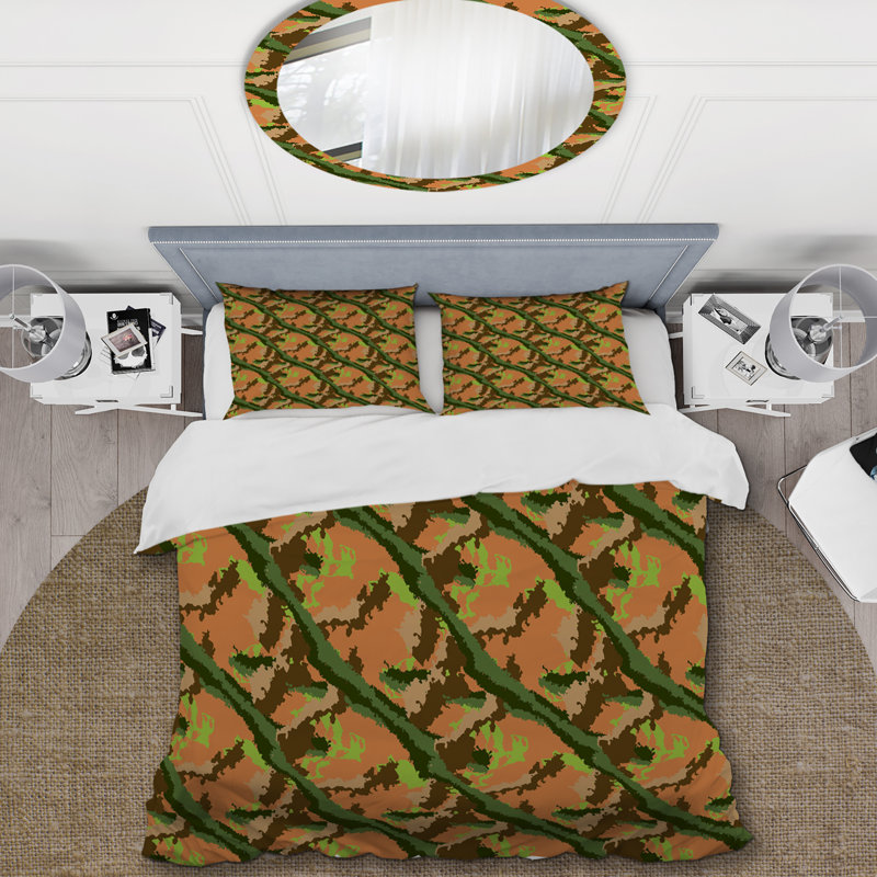 Orange Shade Camouflage Polyester Camouflage Duvet Cover