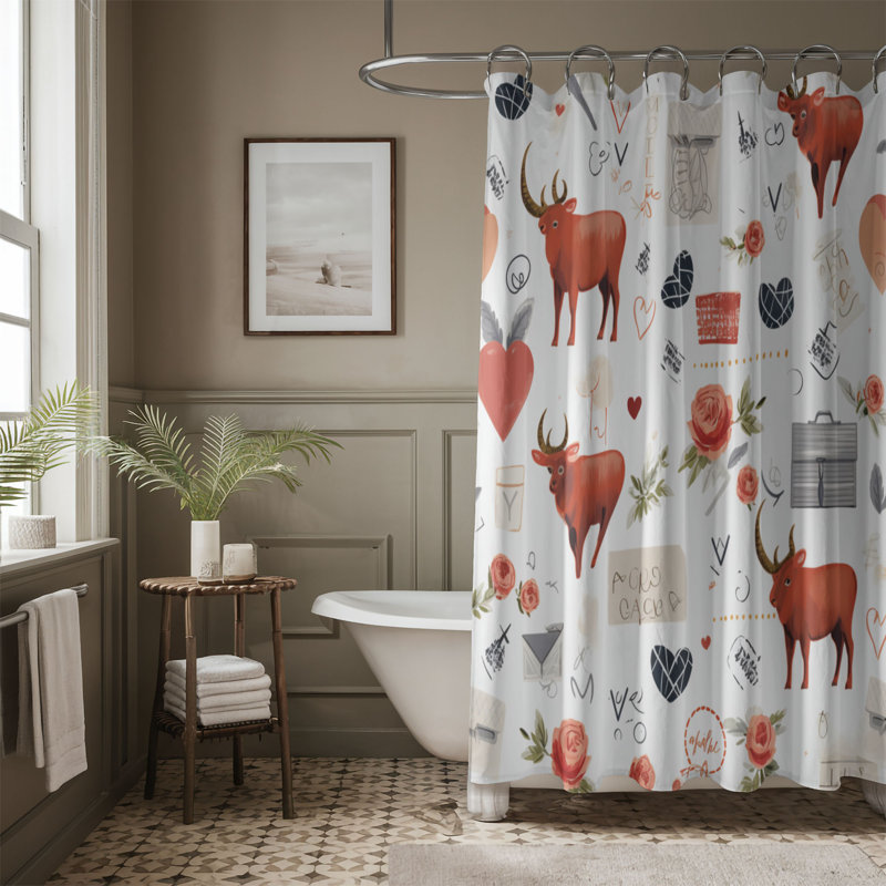 Heart Cow - Rideau de douche Premium, H 74 po x l 71 po
