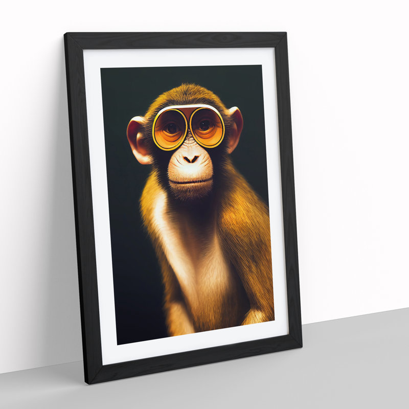 A Monkey In Glasses No.1 - Print, 64cm H x 46cm W x 2cm D, Black Framed Paper