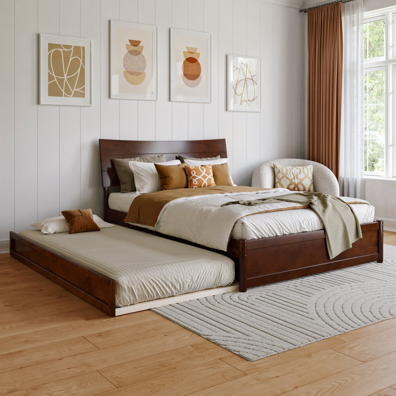 Harlowe Wood Platform Bed with Trundle, Walnut, Full