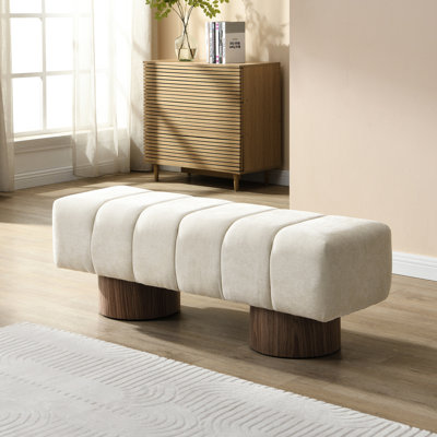 Banc de salle à manger en tissu chenille beige, 300 lb, sans assemblage, idéal pour la chambre à coucher, le vestibule et l'espace, avec coussins de plancher