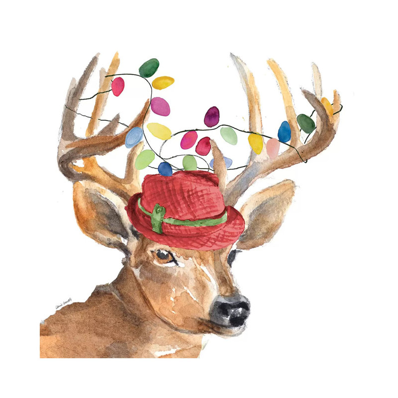Christmas Light Reindeer Hat 1 Piece Wrapped Canvas Wall Art, 93.98cm H x 93.98cm W x 1.905cm D