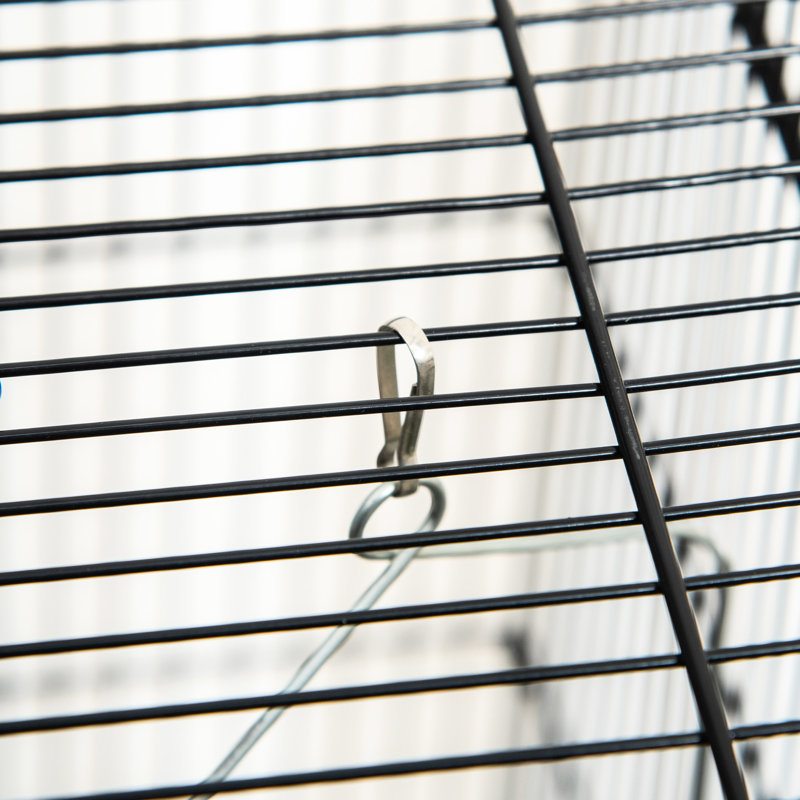 Cage à perroquet en métal de 45 pouces - Volière spacieuse avec support à roulettes détachable, espace de rangement des aliments et cage noire Bird Joy, pièce d'eau, options de perchoir