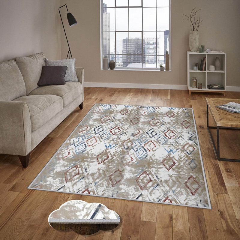 Luxurious Woven Area Rug, 5.9 x 9.2 ft, 100% Polyester, Antibacterial | Non-Slip PVC Felt Dot Underside, 0.3 in Pile Height | Machine Washable, 3D Digital Print, Perfect for Living Room & Bedroom Décor