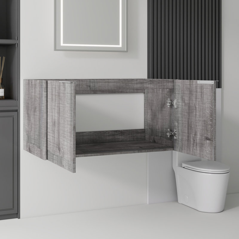 Meuble-lavabo mural en contreplaqué gris pâle de 91 cm (36 po) avec rangement à double porte, meuble seulement