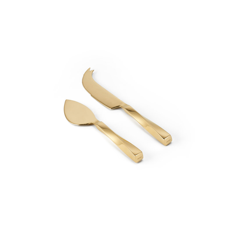 Leon 2 Piece Stainless Steel Wood Stainless Steel Cheese Serving Set