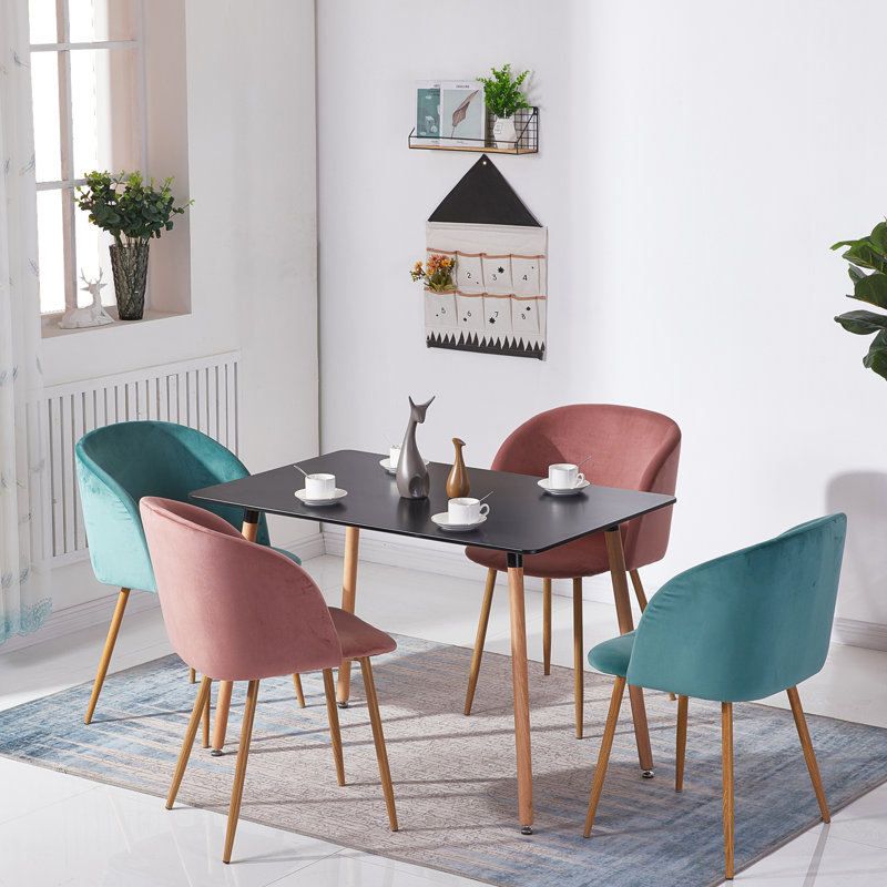Rectangle Dining Table Modern Kitchen Dining Room Table With Natural Beech Wood Legs,110 X 70 X 73 Cm,Black, Black