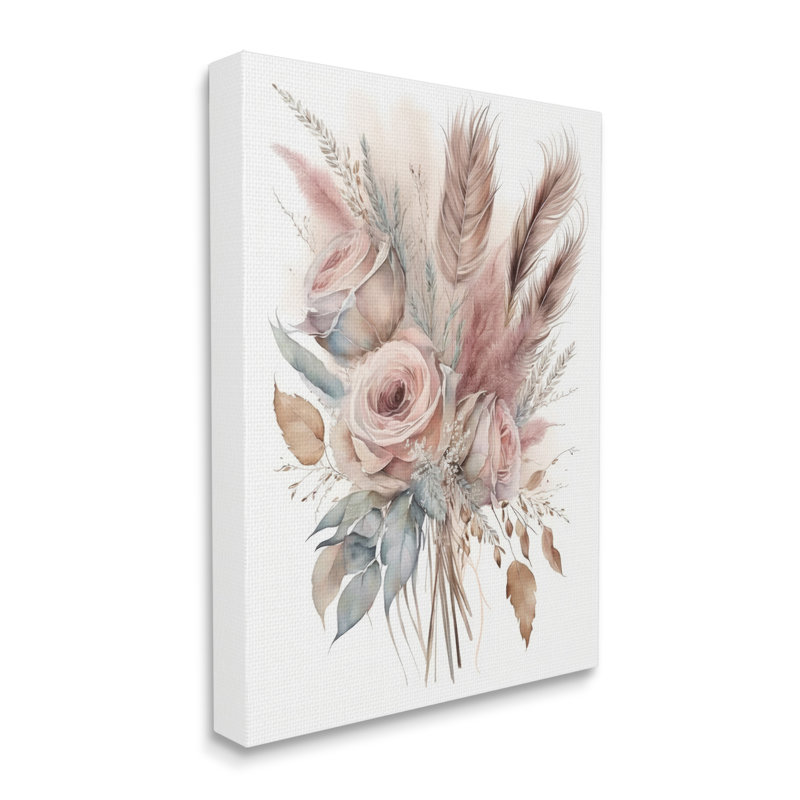 Doux paquet de roses roses sur toile, H 40 po x l 30 po x P 1,5 po