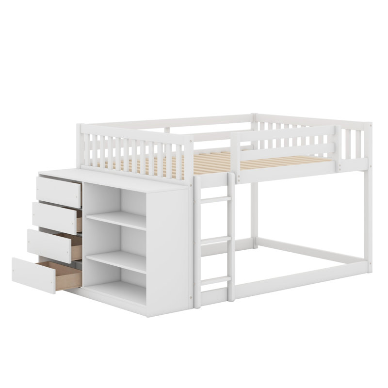 Bunk Bed With 4 Drawers And 3 Shelves, White
