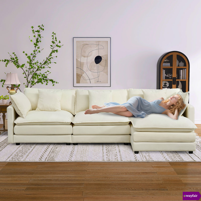 Lashanda 110.24"W Extra Deep Seat Modular Sectional With An Ottoman Sofa, White
