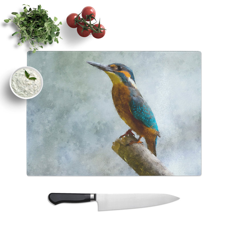 Tempered Glass Graceful Kingfisher Bird Chopping Board, 28.5 cm x 39 cm