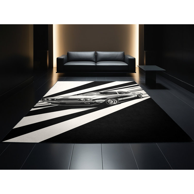 Tapis rétro gris et noir lavable à la machine Daleville, 2 x 4