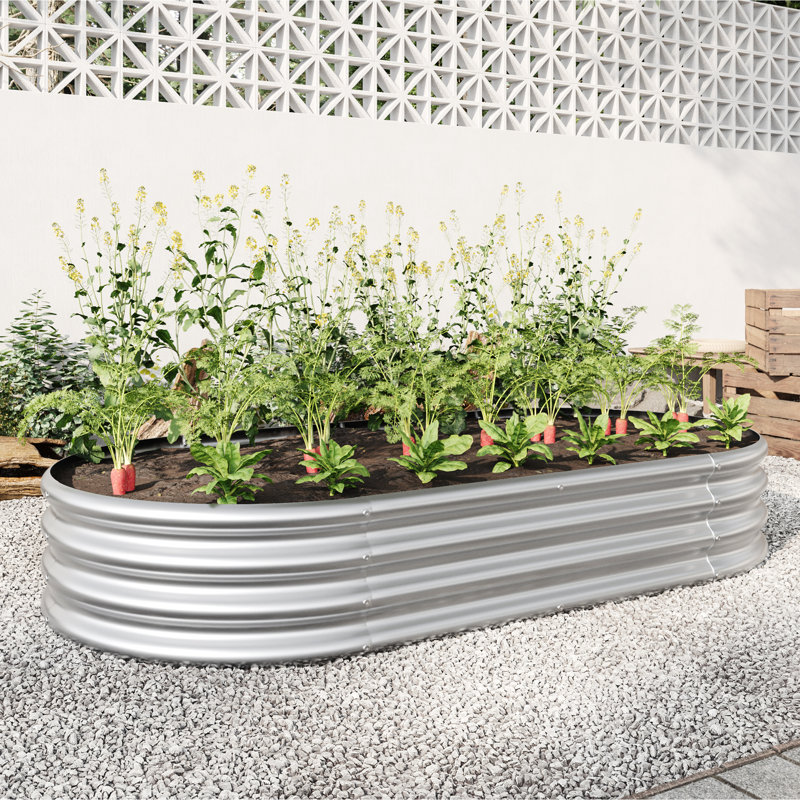 Veranika Silver Oval Raised Metal Planter Bed For Vegetables And Flowers Bed, Oval, Garden Attraction - Large, Silver