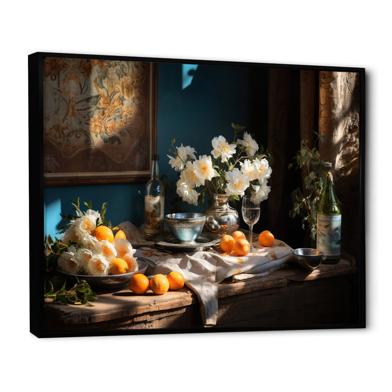 Nature morte floral sérénité II, H 24 po x l 32 po x P 1 po, Cadre flottant noir