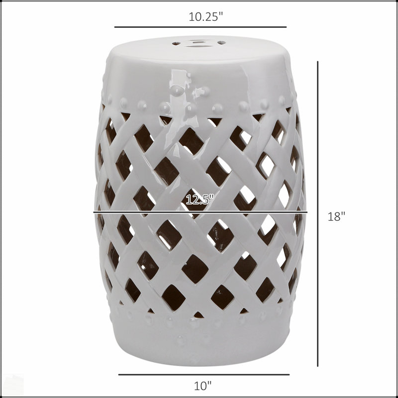 Tabouret de jardin en céramique durable avec motif en treillis tissé, finition émaillée pour une utilisation intérieure et extérieure, pouvant supporter jusqu'à 300 lb