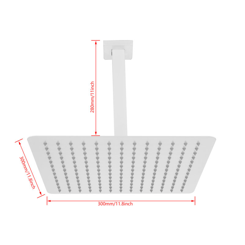 304 Stainless Steel Waterfall Shower - Large Rainfall, Self Nozzles, 12"X12"X10", White, Luxury Bath Retreat Head Indulge In