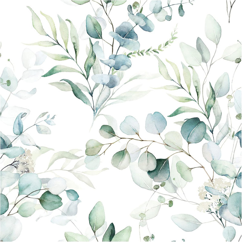 Papier peint à peler et coller - motif floral feuille d'eucalyptus vert bohème, 17,7 po x 32,8 pi, auto-adhésif, amovible, lavable, finition mate texturée, installation facile pour la décoration intérieure