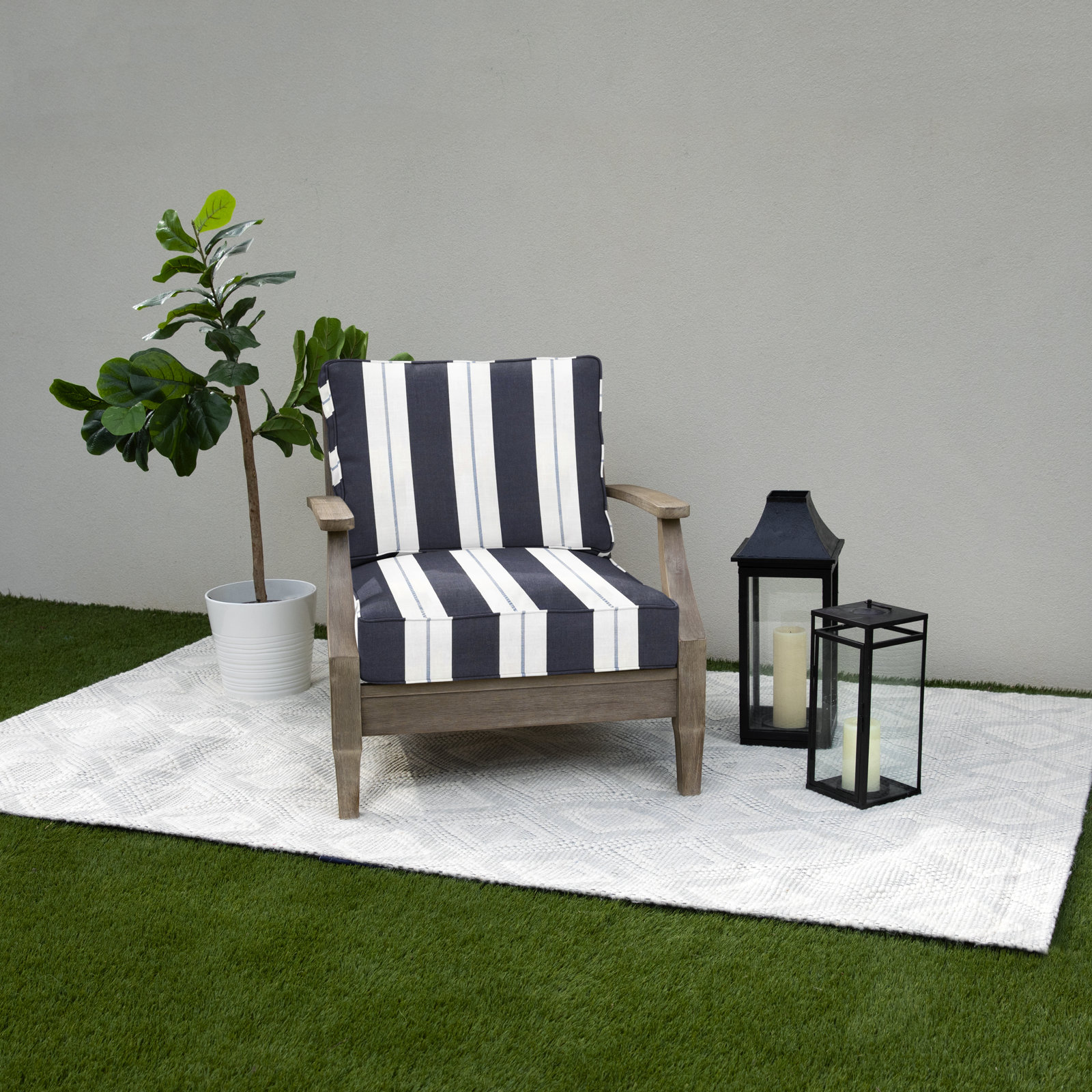 Deana Sunbrella® Seat and Back Cushion, 25" W x 23" D, Navy Stripe Sunbrella®