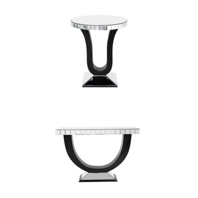 Mirrored Glass Console Table With U-shaped Set Of 2