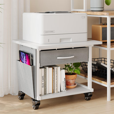 2 Tier Industrial-Grade Printer Stand with Storage, Printer Table with Storage & Drawer, Heavy Duty Shelf for Small Space, Office Organization for Home Office