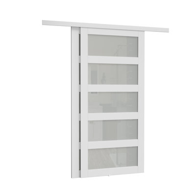 5 Lite Frosted Glass and Solid Manufactured Wood Sliding Closet Doors with Installation Hardware Kit, Assembly Request