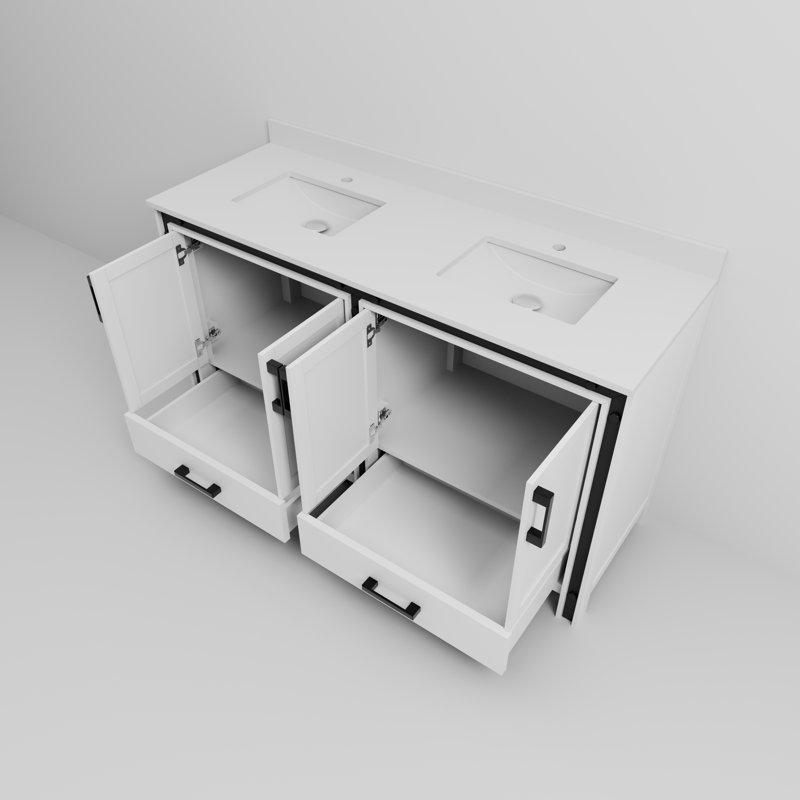 Ziva 60-Inch White Double Sink Freestanding Bathroom Vanity with Quartz Top