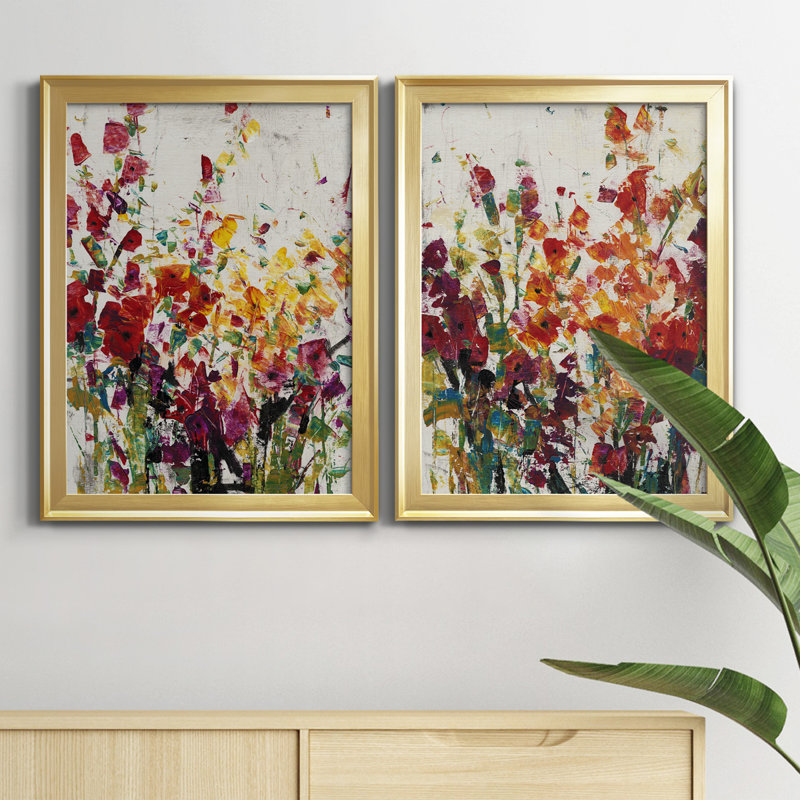 Fleurs sauvages I - ensemble de 2 peintures sur toile encadrées, H 42,5 po x l 30,5 po x P 1 po, Or