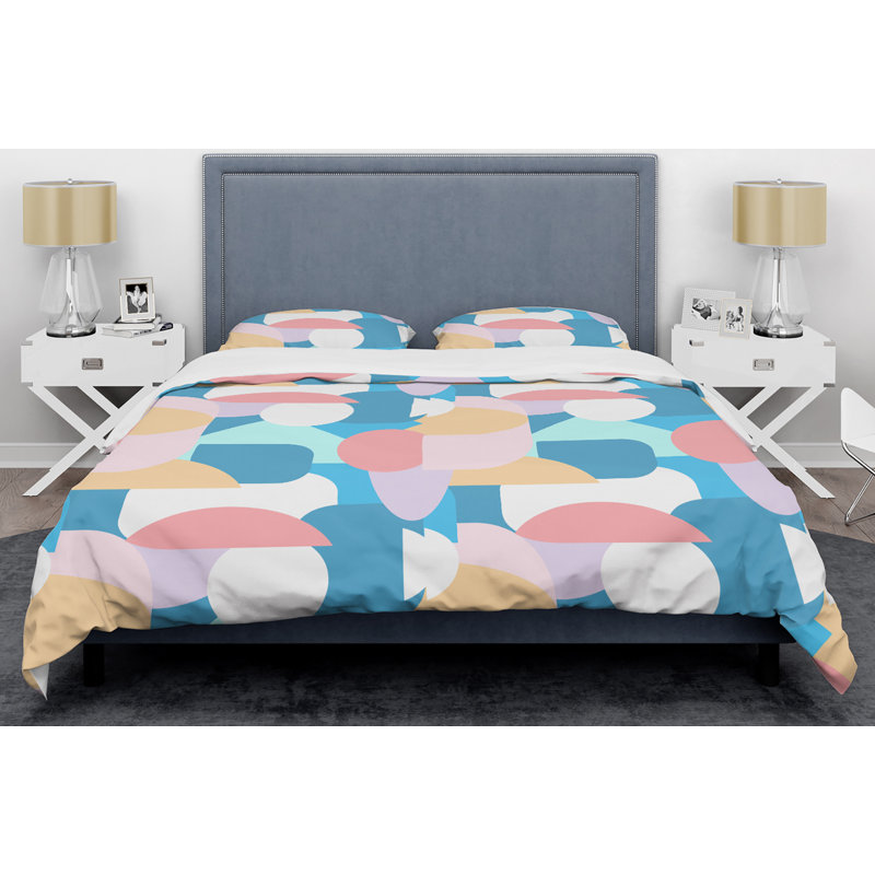 Modern & Contemporary Polyester Twill Geometric Shapes Duvet Cover, Full/Queen Duvet Cover + 2 Shams, Retro II
