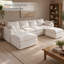 Canapé modulaire à six places en lin avec méridienne double et repose-pieds, beige-1826425121