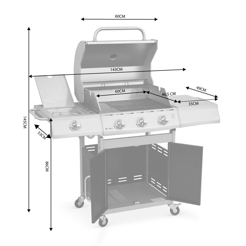Sweeek 3 - Burner Countertop Liquid Propane Gas Grill with Side Burner and Cabinet, Black