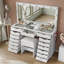 Dressing Table with LED Mirror, 15 Drawers, Power Outlet, Glass Top, 3 Lighting Modes, Stool-608307922