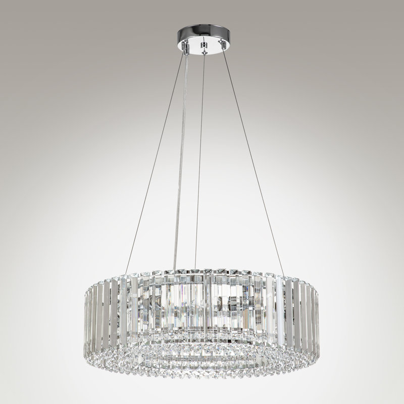 6- Light Modern Mid-Century Luxury Round Crystal Chandelier Chrome Drum Crystal Pendant Living Room, 6, Chrome