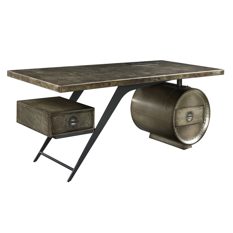 Bureau d'écriture en aluminium et chêne Brancaster avec port USB (sans la chaise de bureau)