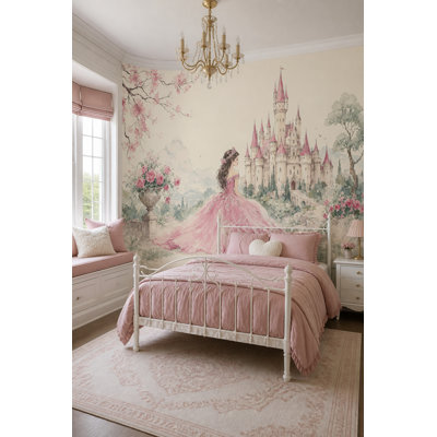Papier peint vert pâle, décoration murale amovible de princesse de conte de fées