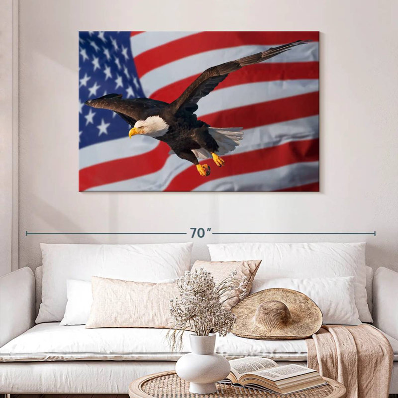 Lelar US Flag And Flying Bald Eagle, 32" H x 48" W