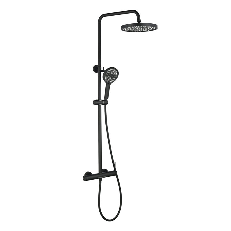 10" Wall Mounted Solid Brass Rainfall Complete Shower System With Hand Shower, Matte Black