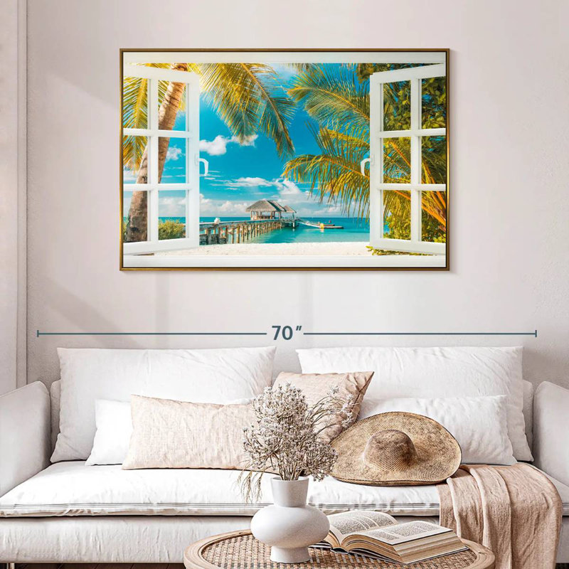 Faux scène de fenêtre, 46 po x 31 po, Cadre flottant doré