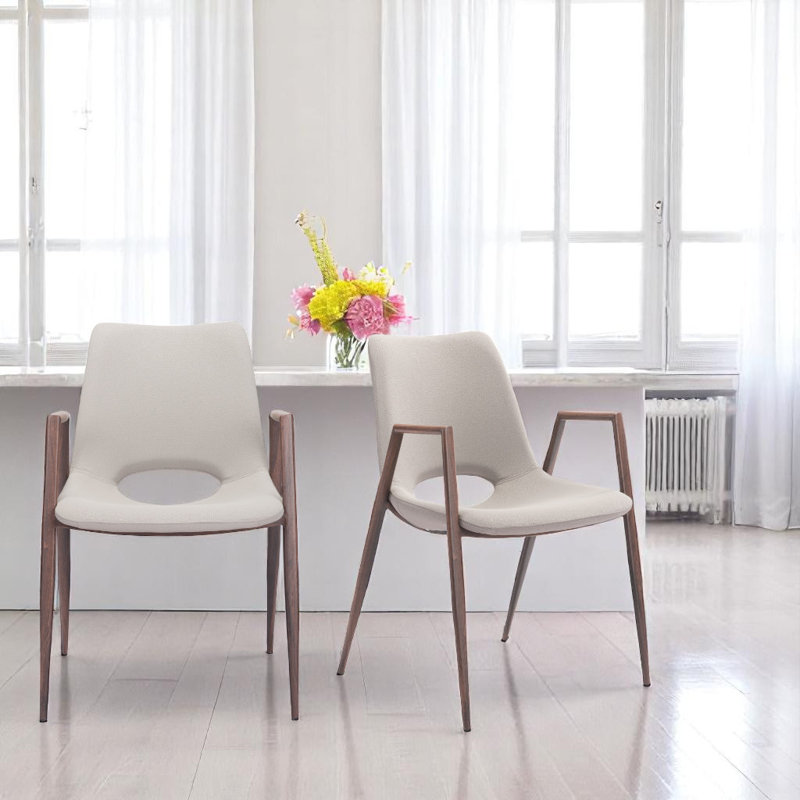 Ensemble de deux fauteuils de salle à manger rembourrés en similicuir beige et brun, Beige