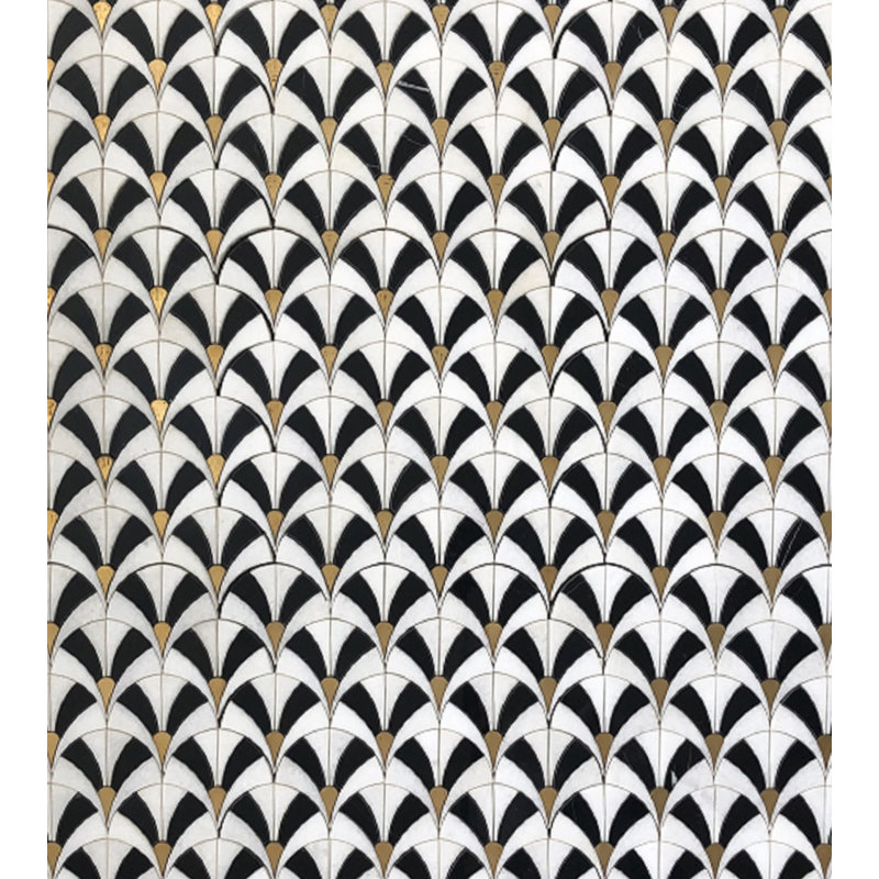 11.81" x 11.81" Marble Mosaic Wall Tile, Black/White