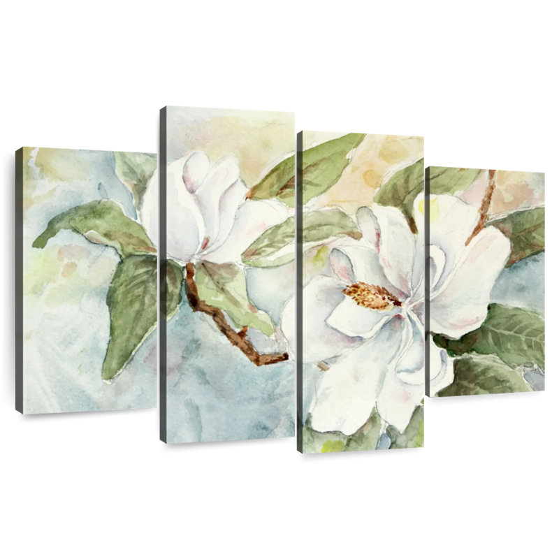Branche de magnolia Harnek, aquarelle blanche, H 32 po x l 52 po