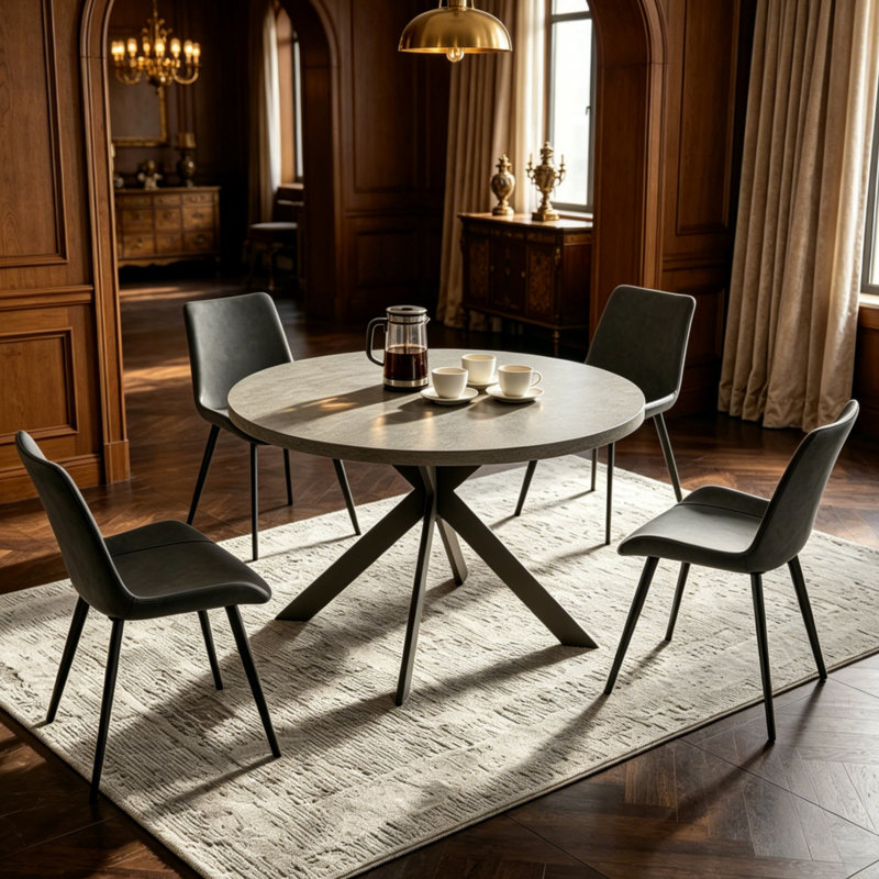 Ensemble de table ronde, Gris, 5 pièces: table, 4 chaises