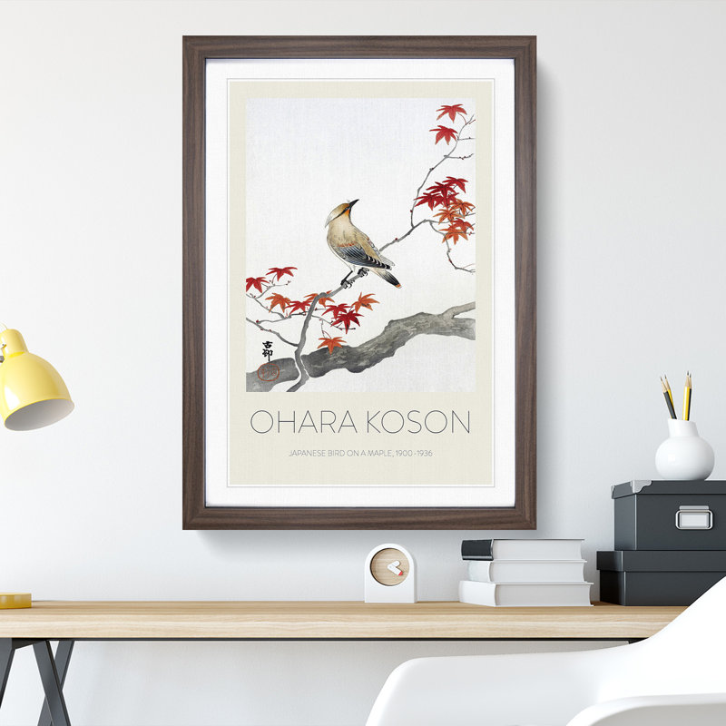 Bird upon a Maple Tree by Ohara Koson - Picture Frame Art Prints, 36cm H x 27cm W x 2cm D, Walnut