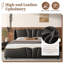 Cadre de lit tapissier grand en cuir, cadre de lit moderne avec tête de lit à oreilles, lit plateforme tapissier avec pied de lit ondulé, sans sommier, noir-414477699