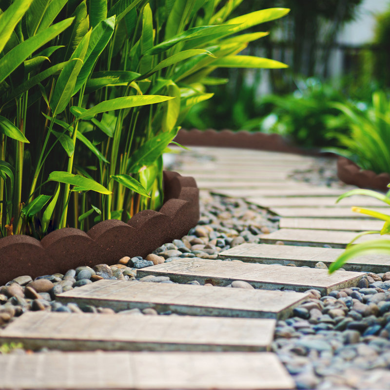 SCALLOP BORDERS 9cm H x 120cm W Composite Lawn Edging, Brown