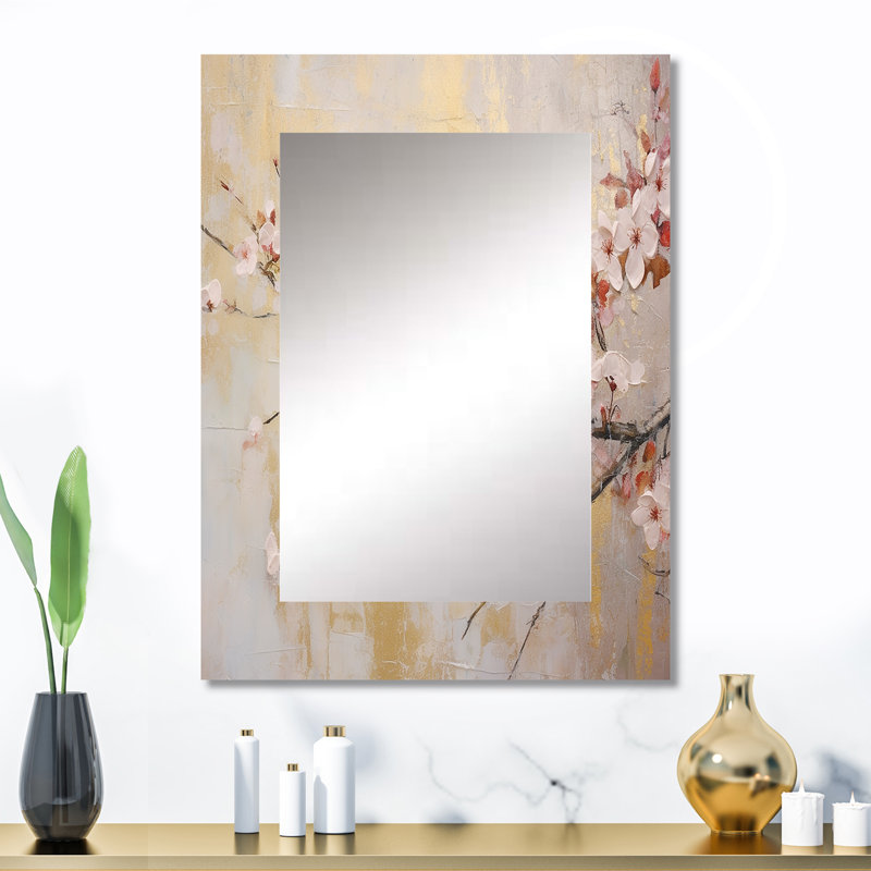 Apple Blossom Harmony III - Apple Blossom Decorative Wall Mirror, Traditional Mirror, Printed Metal Art, 32" x 24"