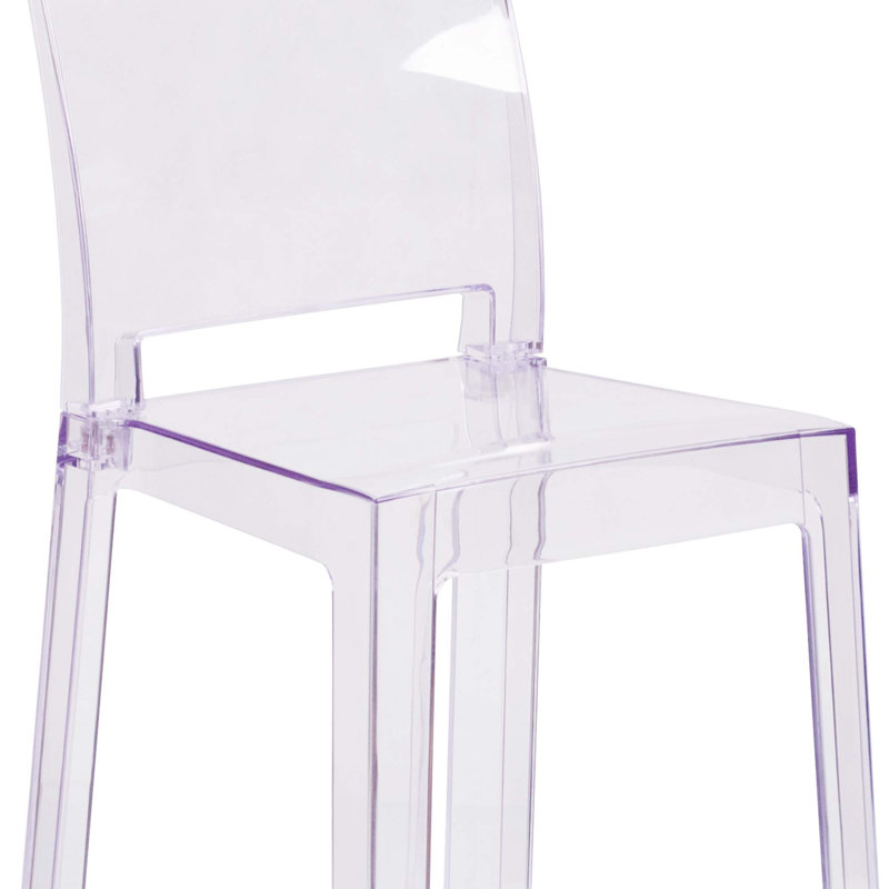 Imca Counter Stool with Square Back in Transparent Crystal - Wedding Chairs, Counter Stool (25" Seat Height)