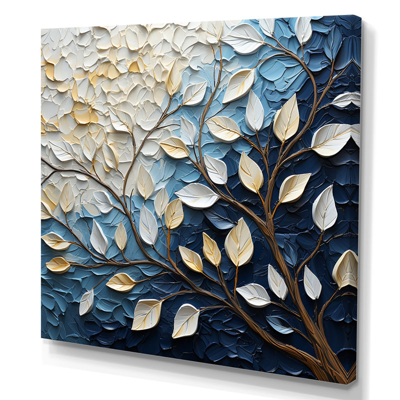 Feuille et fleur charme en hiver II - feuilles, impressions sur toile, Toile tendue, 16" H x 16" W