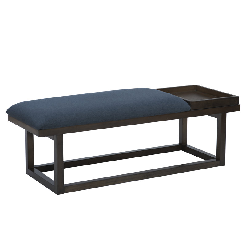 Upholstered Bench with Removable Tray, Navy/Brown